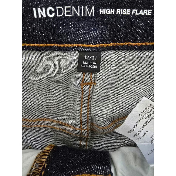 NWOT Women's INC Denim High Rise Flare Jeans Dark Blue 12/31 - Picture 3 of 3